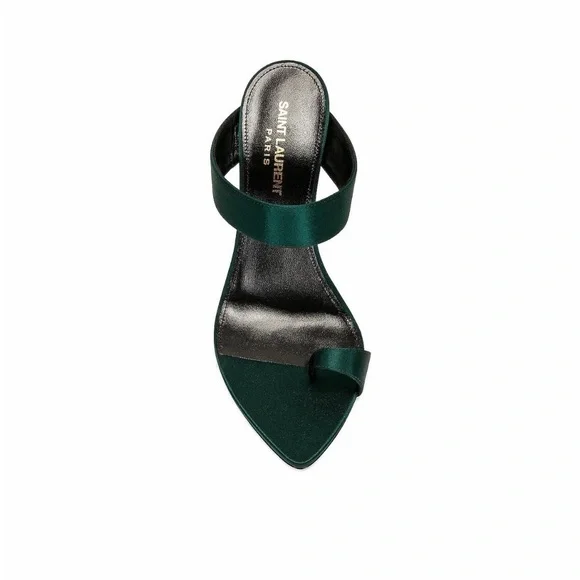 Saint Laurent "Martha" Mules - Crepe Satin Green Sandals - Picture 3 of 5